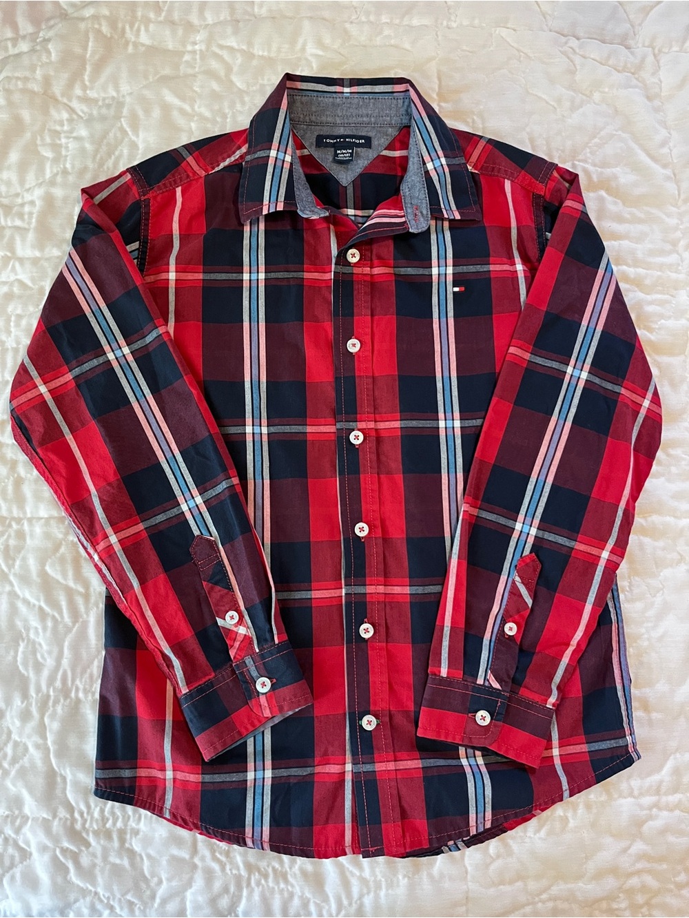 Tommy Hilfiger Red, Navy & White Plaid Button-Down Shirt